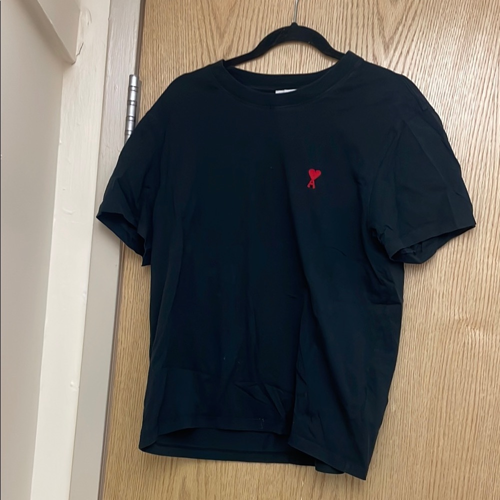 Ami Black Short Sleeve Tee with Red Logo